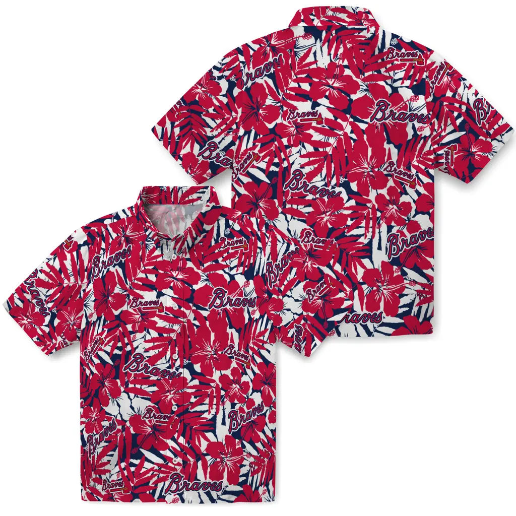 Atlanta Braves Hawaiian Shirt - Hibiscus Overlay atlanta braves hibiscus overlay hawaiian shirts high quality