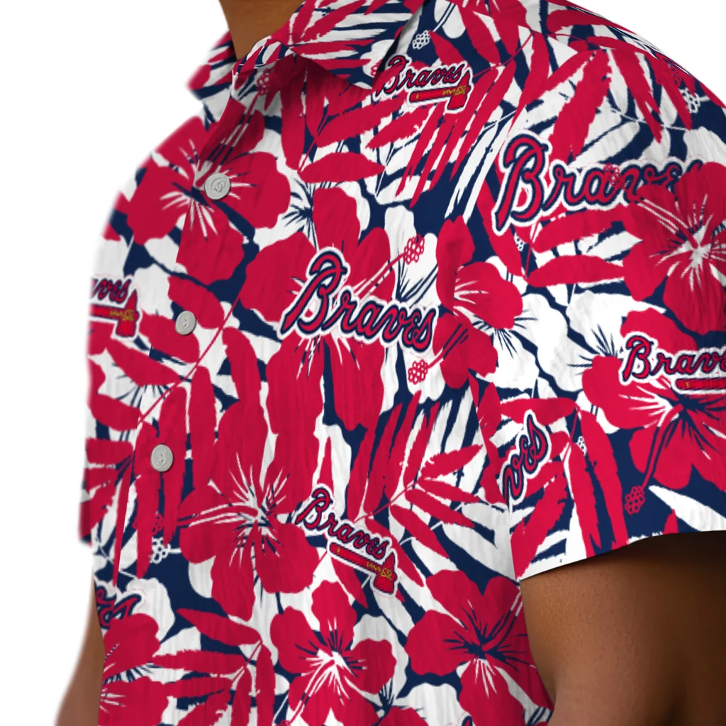 Atlanta Braves Hawaiian Shirt - Hibiscus Overlay atlanta braves hibiscus overlay hawaiian shirts trendy