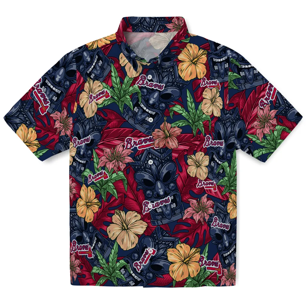 Atlanta Braves Hawaiian Shirt - Hibiscus Tiki Jungle atlanta braves tiki jungle navy hawaiian shirts best selling