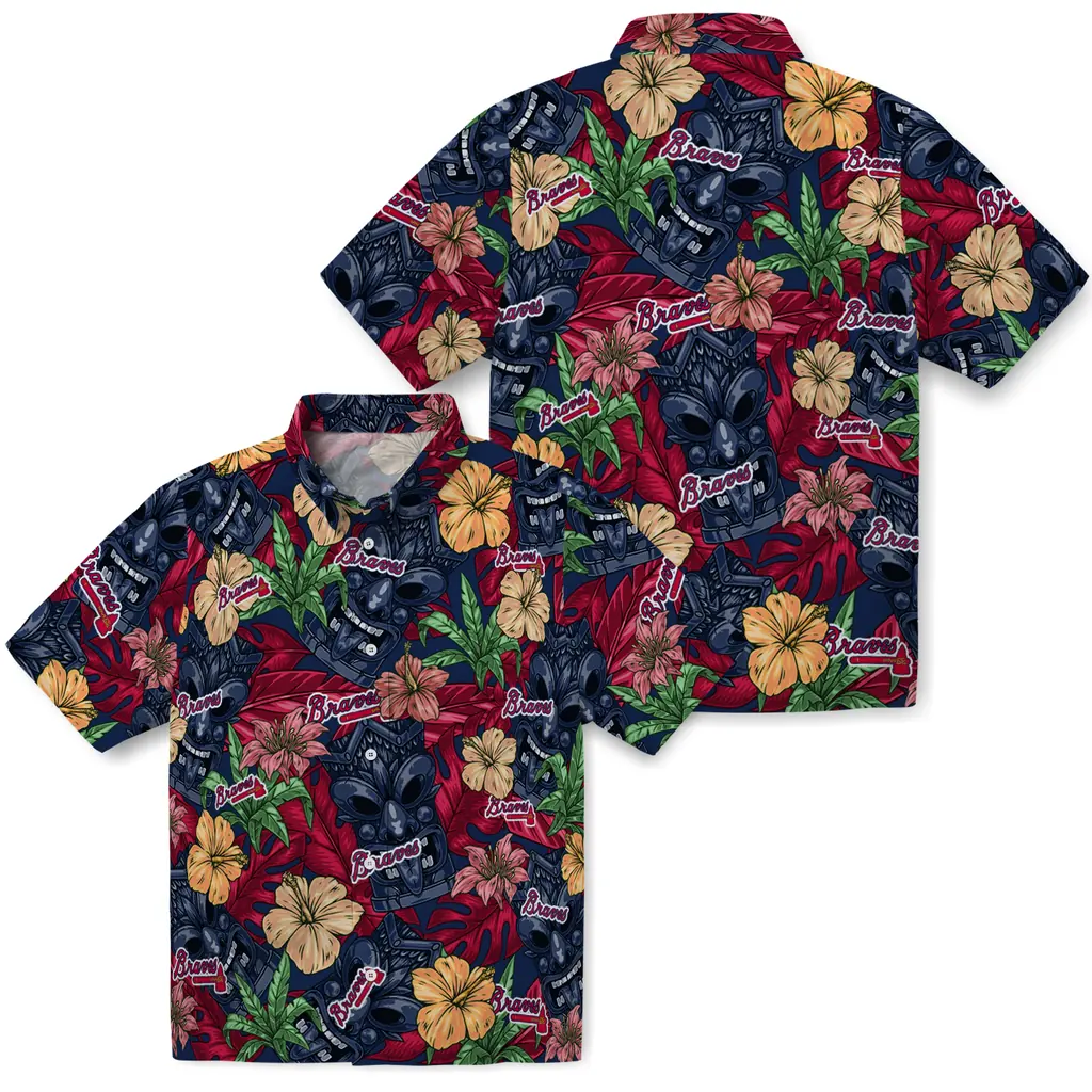 Atlanta Braves Hawaiian Shirt - Hibiscus Tiki Jungle atlanta braves tiki jungle navy hawaiian shirts high quality