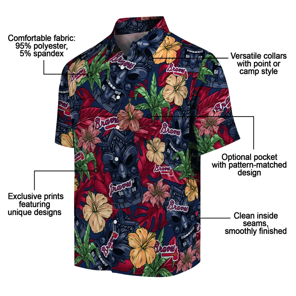 Atlanta Braves Hawaiian Shirt - Hibiscus Tiki Jungle atlanta braves tiki jungle navy hawaiian shirts new arrival