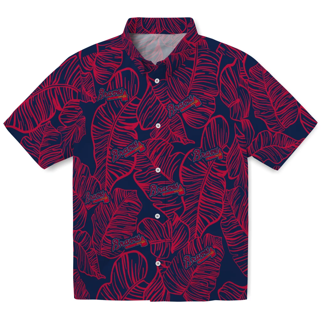 Atlanta Braves Hawaiian Shirt - Leaf Outline atlanta braves leaf outline navy hawaiian shirts best selling