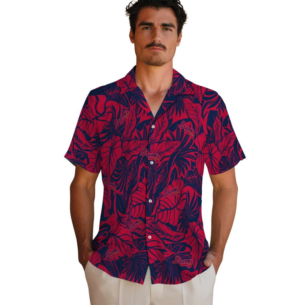 Atlanta Braves Hawaiian Shirt - Monstera Layer atlanta braves monstera layer navy hawaiian shirts fashion forward