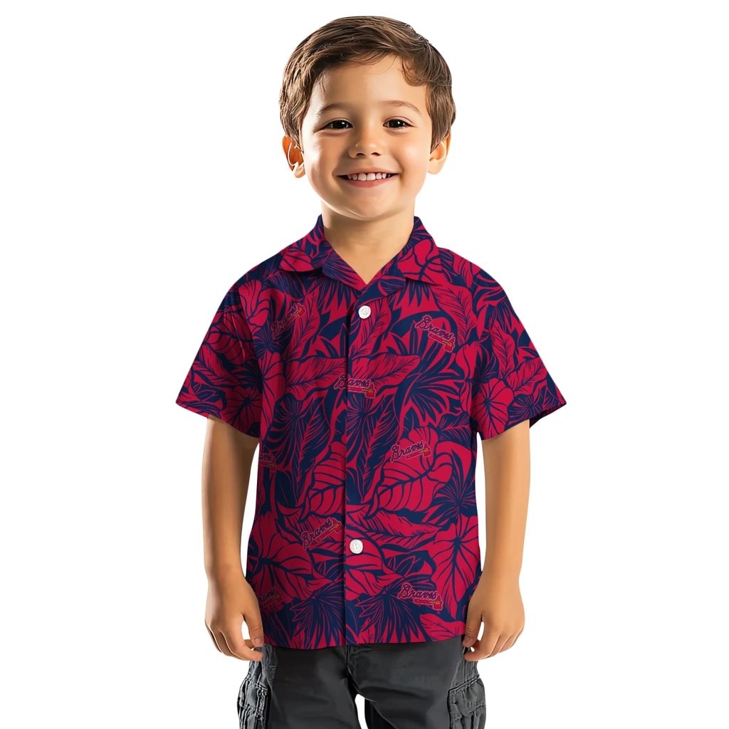 Atlanta Braves Hawaiian Shirt - Monstera Layer atlanta braves monstera layer navy hawaiian shirts top rated