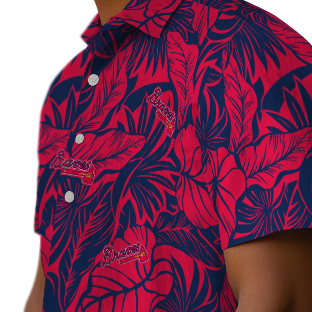 Atlanta Braves Hawaiian Shirt - Monstera Layer atlanta braves monstera layer navy hawaiian shirts trendy