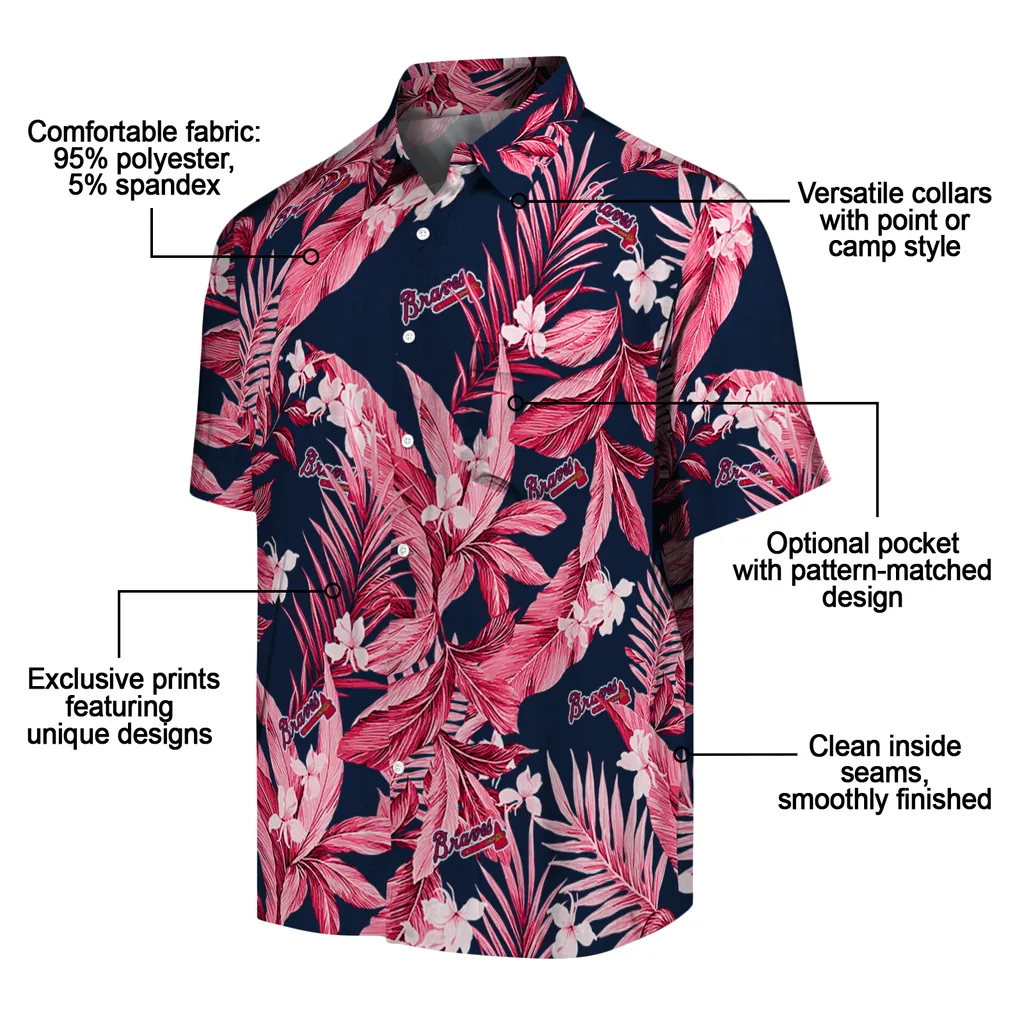 Atlanta Braves Hawaiian Shirt - Palm Leaves atlanta braves palm leaves navy hawaiian shirts new arrival