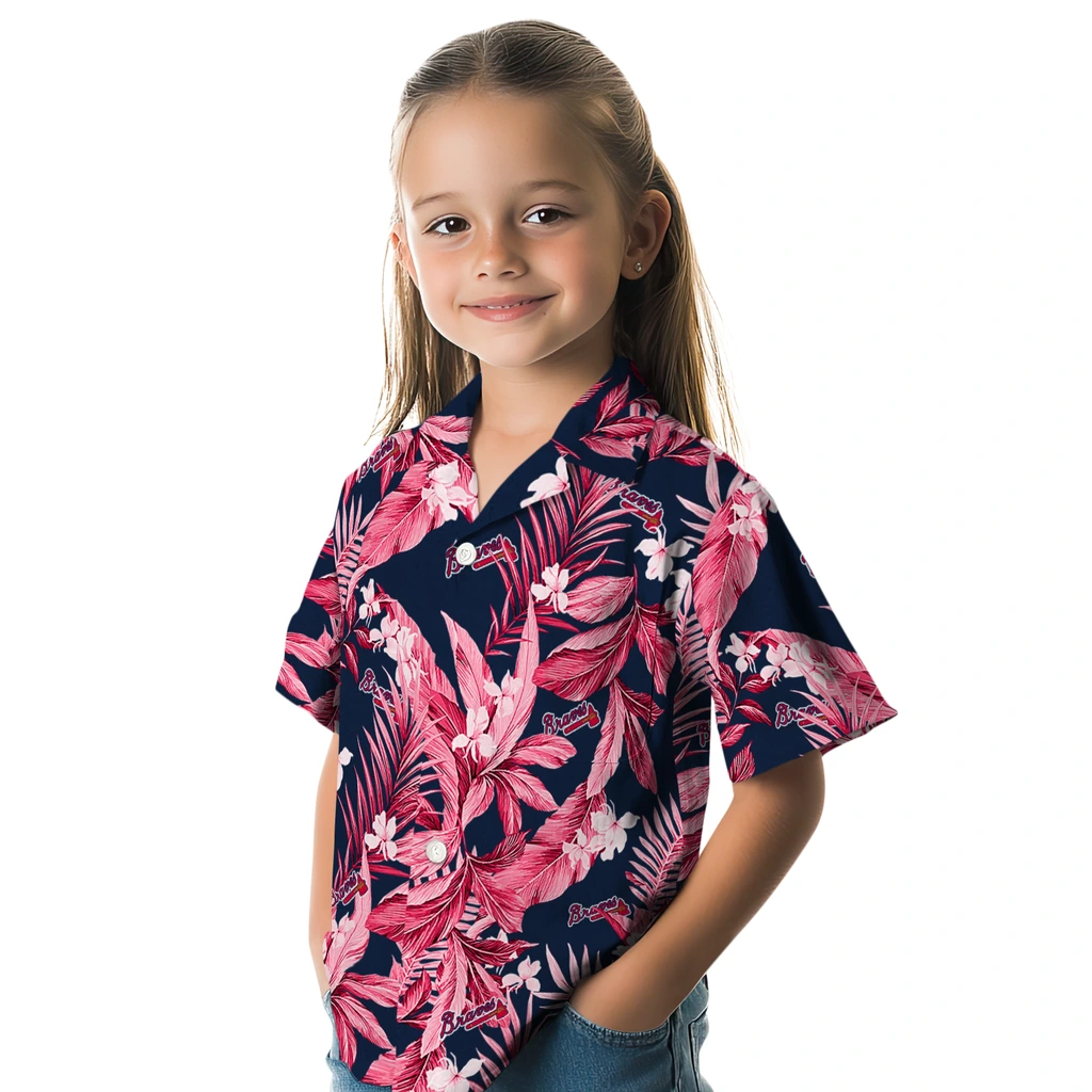 Atlanta Braves Hawaiian Shirt - Palm Leaves atlanta braves palm leaves navy hawaiian shirts premium grade