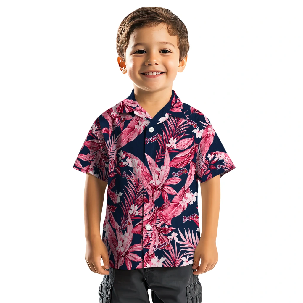 Atlanta Braves Hawaiian Shirt - Palm Leaves atlanta braves palm leaves navy hawaiian shirts top rated