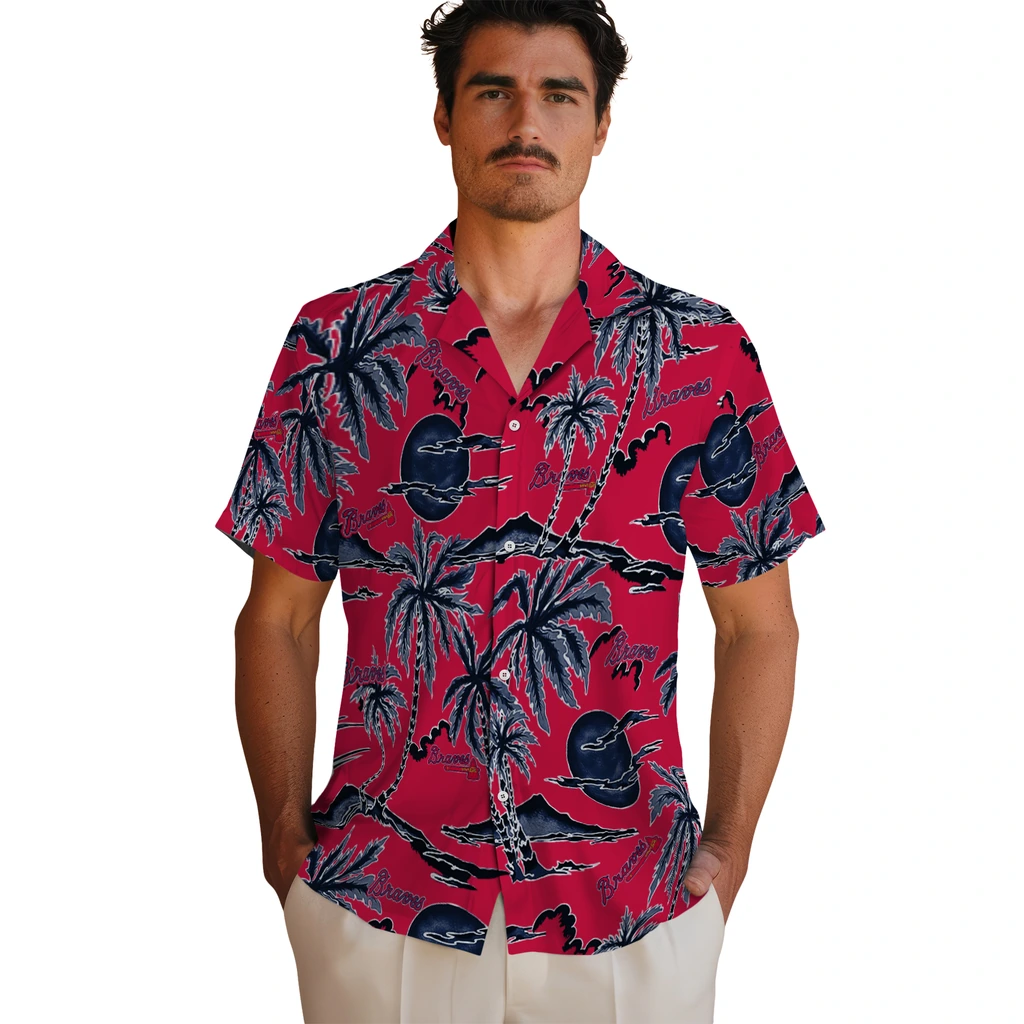 Atlanta Braves Hawaiian Shirt - Palm Sunset atlanta braves palm sunset hawaiian shirts fashion forward
