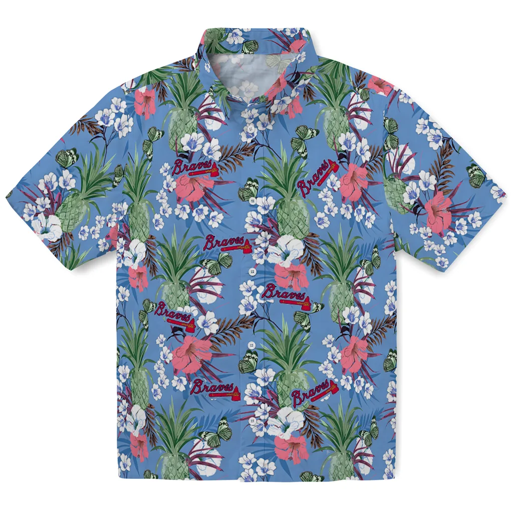 Atlanta Braves Hawaiian Shirt - Pineapple Bouquet atlanta braves pineapple bouquet best sky blue hawaiian shirts best selling