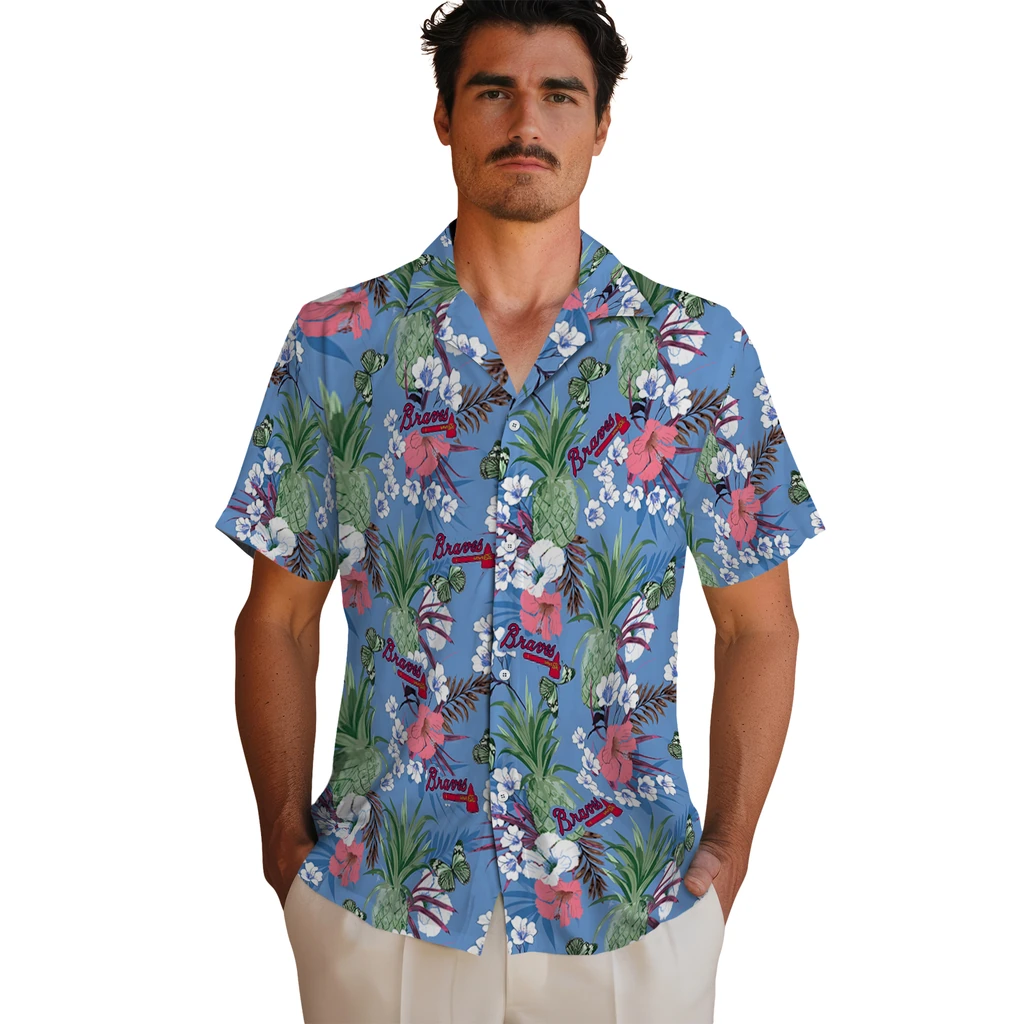 Atlanta Braves Hawaiian Shirt - Pineapple Bouquet atlanta braves pineapple bouquet best sky blue hawaiian shirts fashion forward