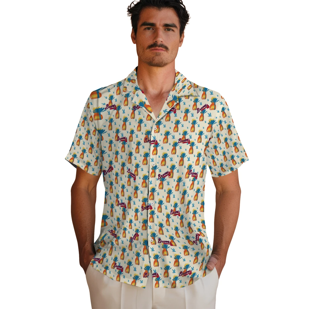 Atlanta Braves Hawaiian Shirt - Pineapple Delight atlanta braves pineapple delight beige hawaiian shirts fashion forward