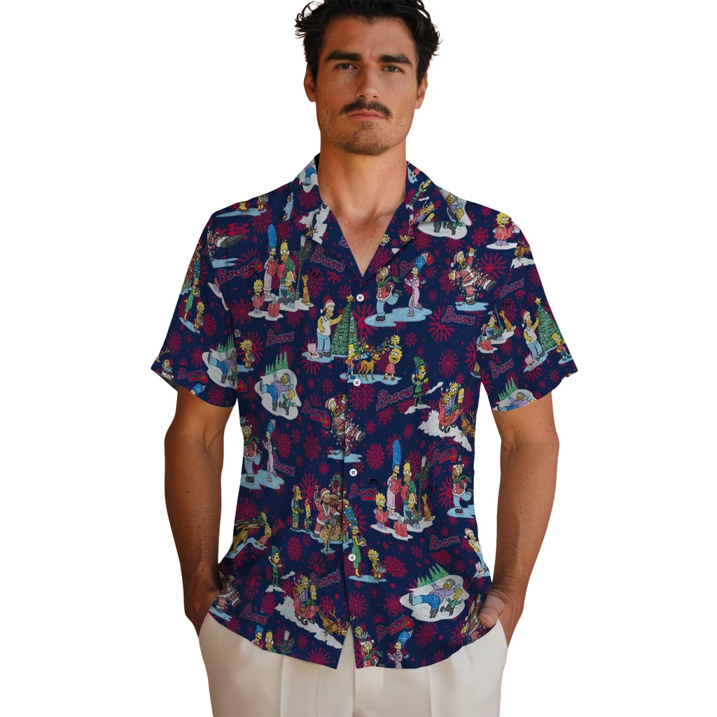 Atlanta Braves Hawaiian Shirt - Simpsons Christmas atlanta braves simpsons christmas navy hawaiian shirts fashion forward