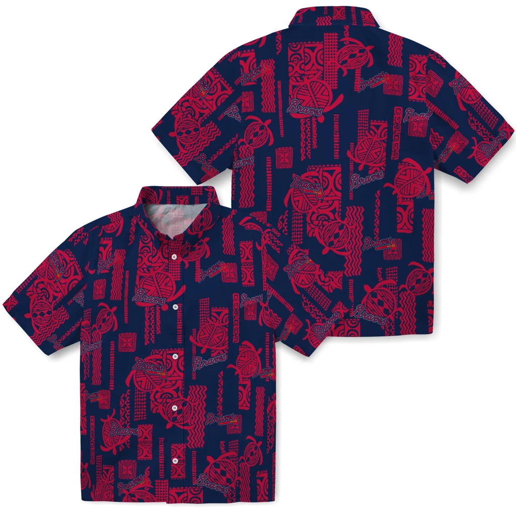 Atlanta Braves Hawaiian Shirt - Turtle Lines atlanta braves turtle lines navy hawaiian shirts high quality