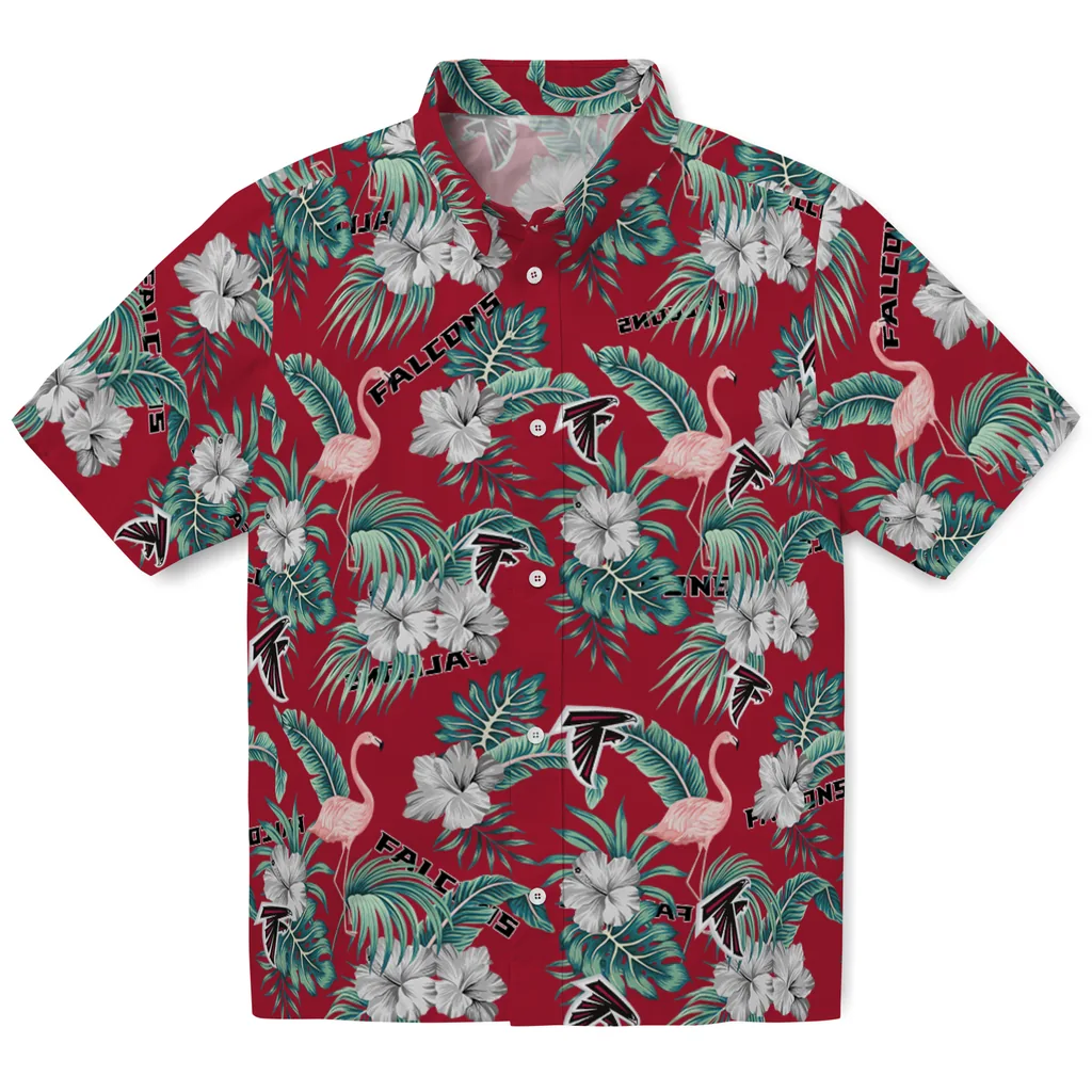 Atlanta Falcons Hawaiian Shirt - Flamingo and Hibiscus atlanta falcons flamingo palms red hawaiian shirts best selling