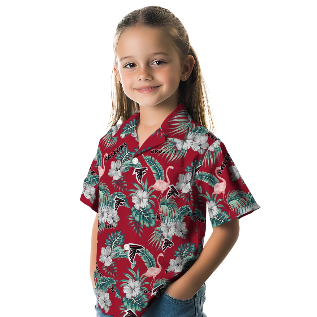 Atlanta Falcons Hawaiian Shirt - Flamingo and Hibiscus atlanta falcons flamingo palms red hawaiian shirts premium grade