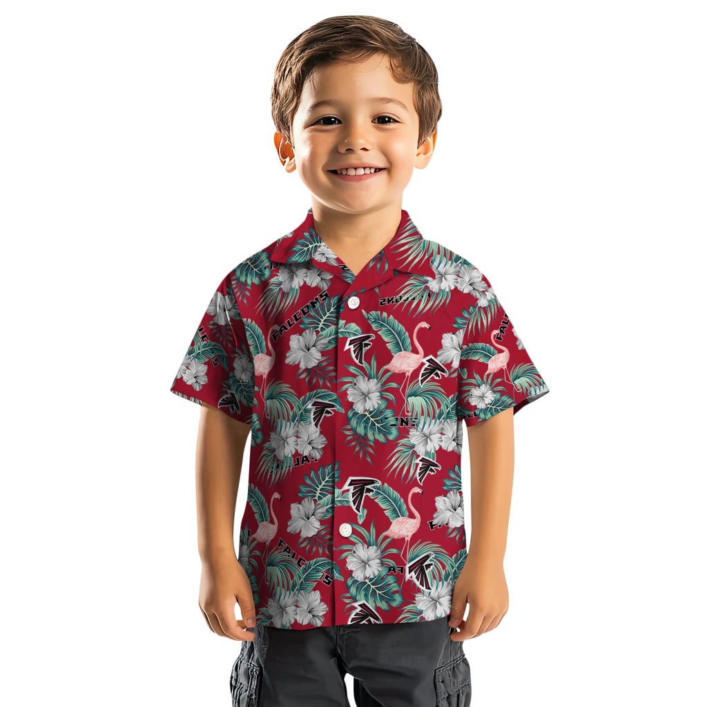 Atlanta Falcons Hawaiian Shirt - Flamingo and Hibiscus atlanta falcons flamingo palms red hawaiian shirts top rated