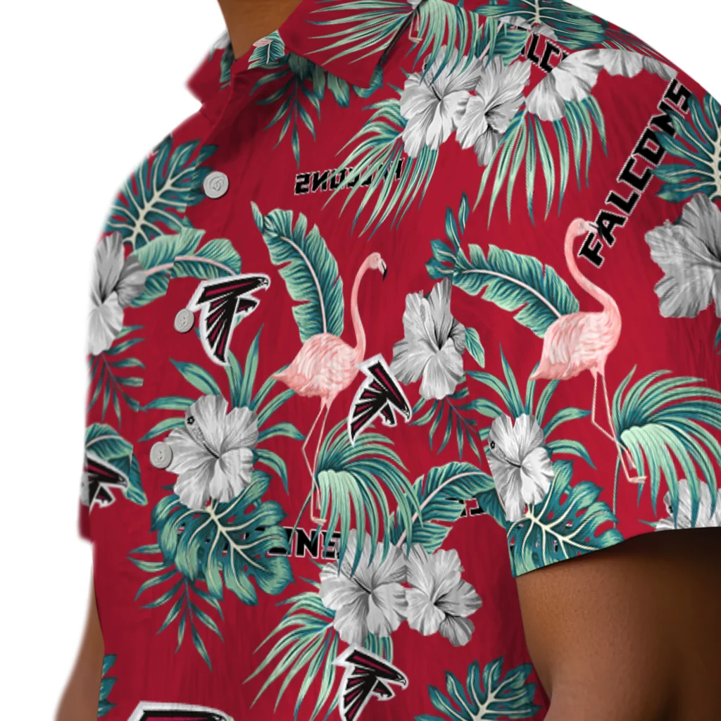 Atlanta Falcons Hawaiian Shirt - Flamingo and Hibiscus atlanta falcons flamingo palms red hawaiian shirts trendy