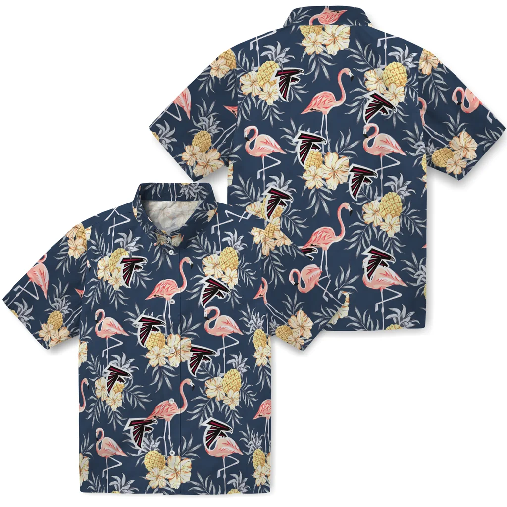 Atlanta Falcons Hawaiian Shirt - Flamingo Hibiscus atlanta falcons flamingo hibiscus navy hawaiian shirts high quality