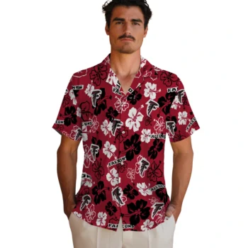 atlanta falcons hibiscus bloom red hawaiian shirts fashion forward