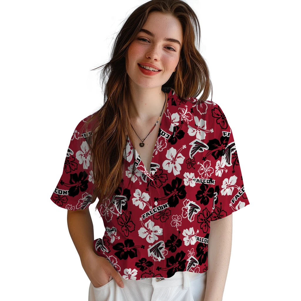 Atlanta Falcons Hawaiian Shirt - Hibiscus Flower Design atlanta falcons hibiscus bloom red hawaiian shirts latest model