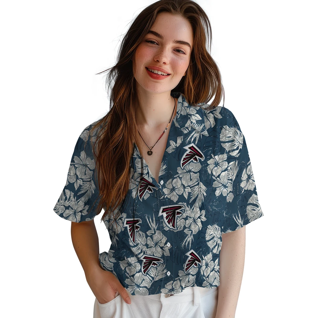 Atlanta Falcons Hawaiian Shirt - Hibiscus Flowers atlanta falcons hibiscus flowers navy blue hawaiian shirts latest model