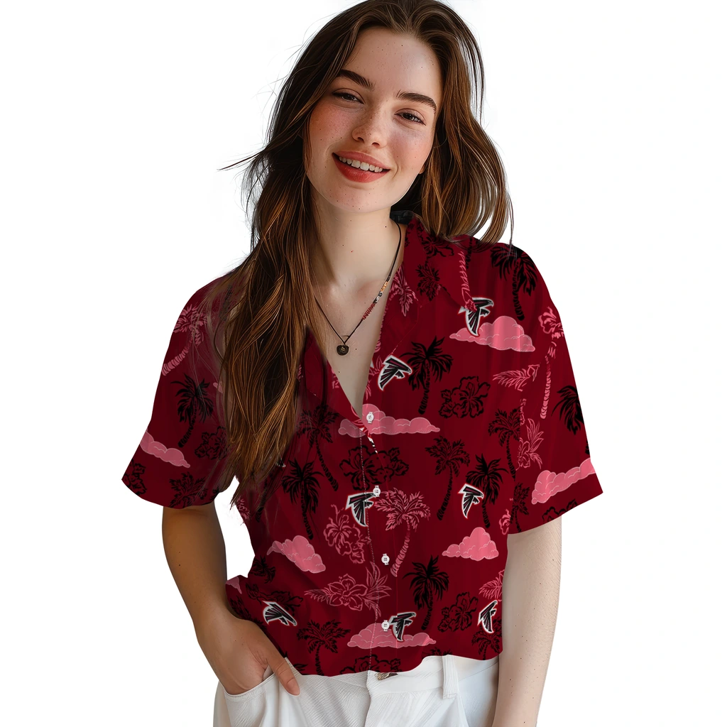 Atlanta Falcons Hawaiian Shirt - Palm And Clouds atlanta falcons palm and clouds red hawaiian shirts latest model