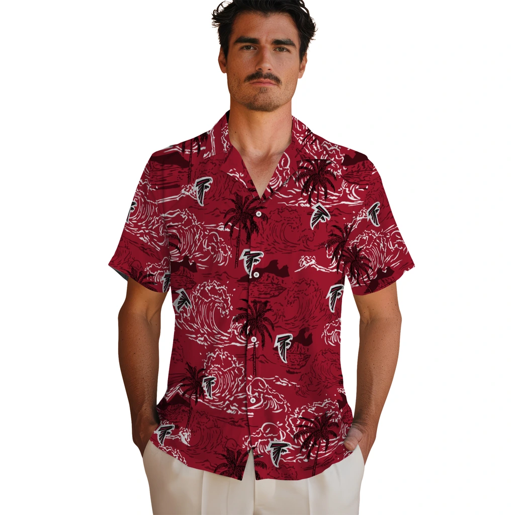 Atlanta Falcons Hawaiian Shirt - Wave Palm atlanta falcons wave palm red hawaiian shirts fashion forward