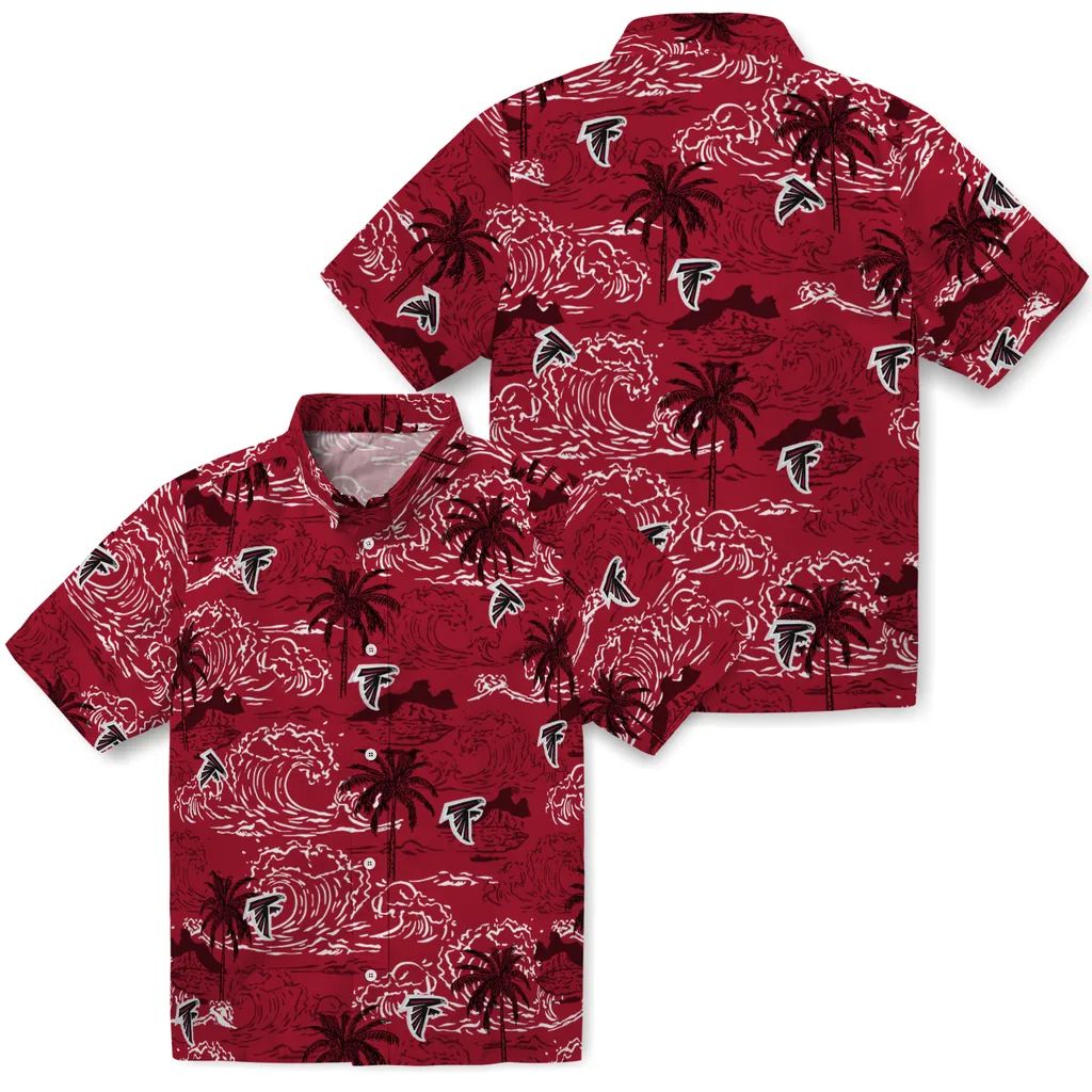 Atlanta Falcons Hawaiian Shirt - Wave Palm atlanta falcons wave palm red hawaiian shirts high quality
