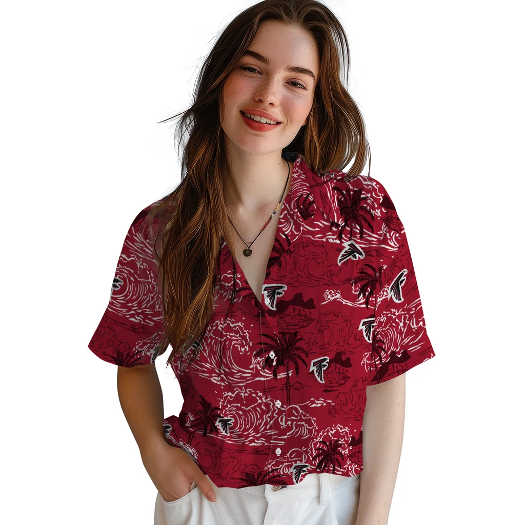 Atlanta Falcons Hawaiian Shirt - Wave Palm atlanta falcons wave palm red hawaiian shirts latest model