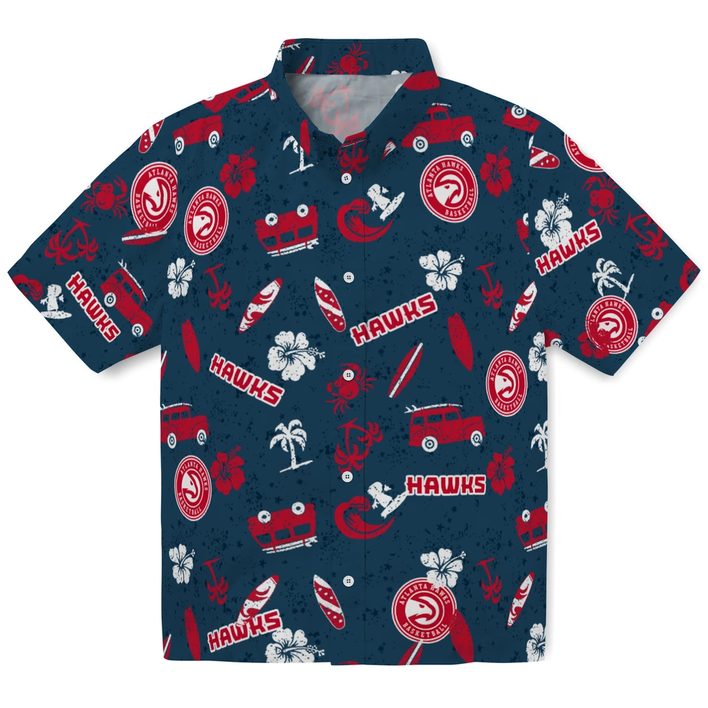 Atlanta Hawks Hawaiian Shirt - Beach Vibe atlanta hawks beach vibe navy hawaiian shirts best selling