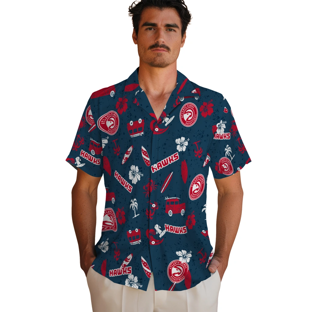 Atlanta Hawks Hawaiian Shirt - Beach Vibe atlanta hawks beach vibe navy hawaiian shirts fashion forward