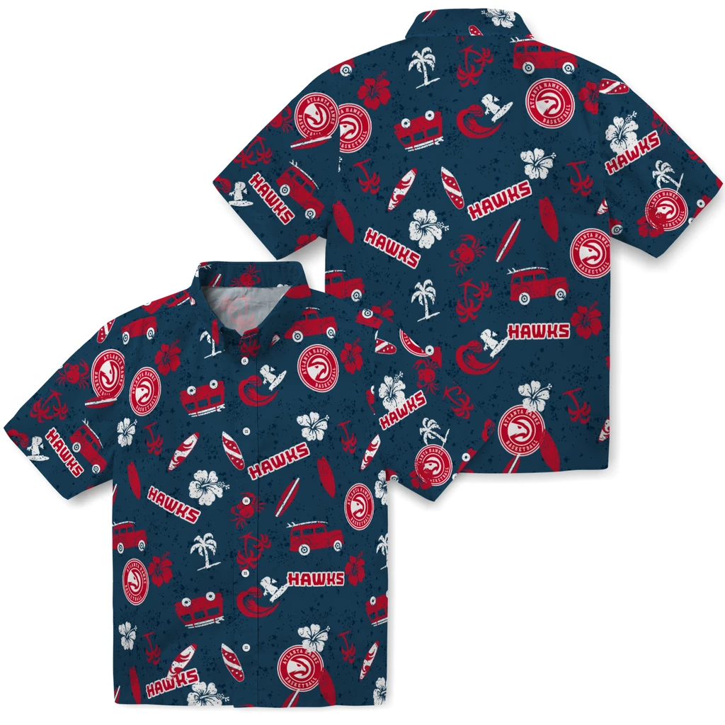 Atlanta Hawks Hawaiian Shirt - Beach Vibe atlanta hawks beach vibe navy hawaiian shirts high quality