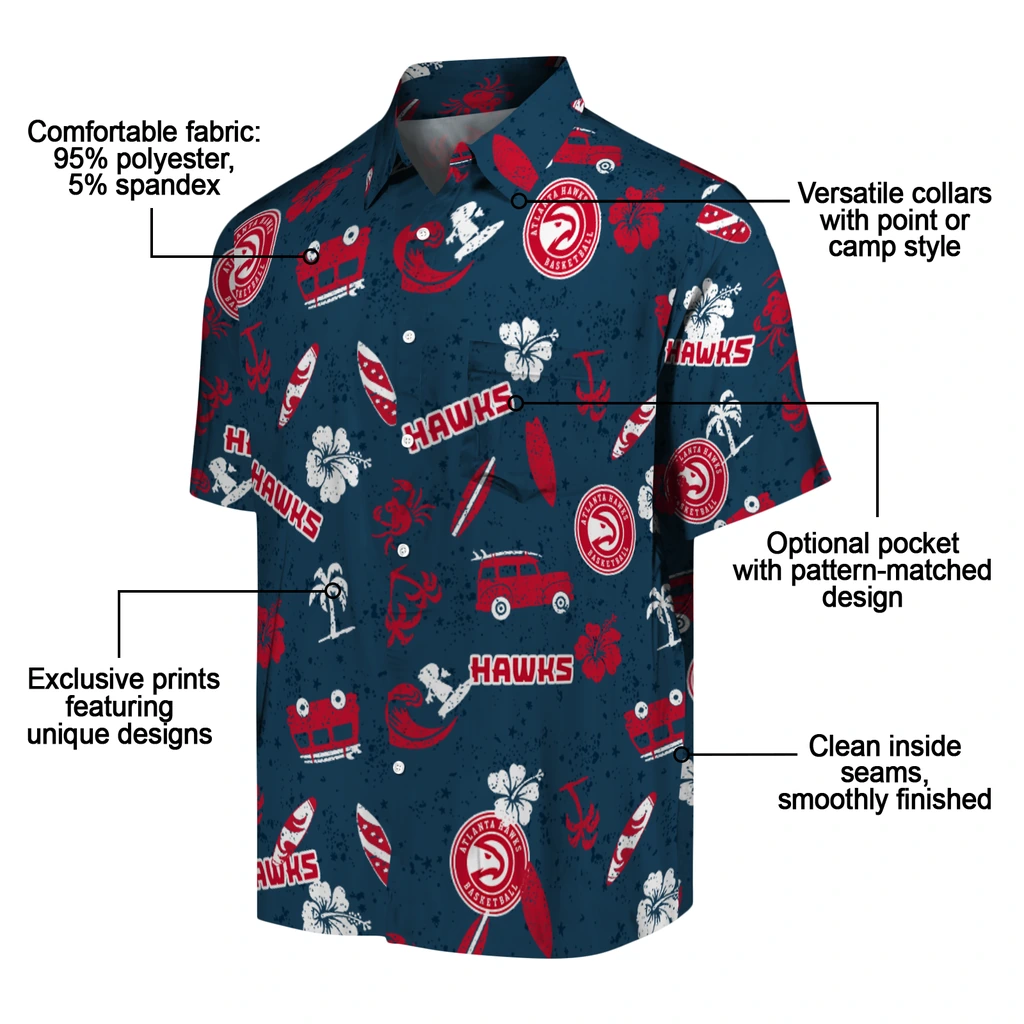 Atlanta Hawks Hawaiian Shirt - Beach Vibe atlanta hawks beach vibe navy hawaiian shirts new arrival