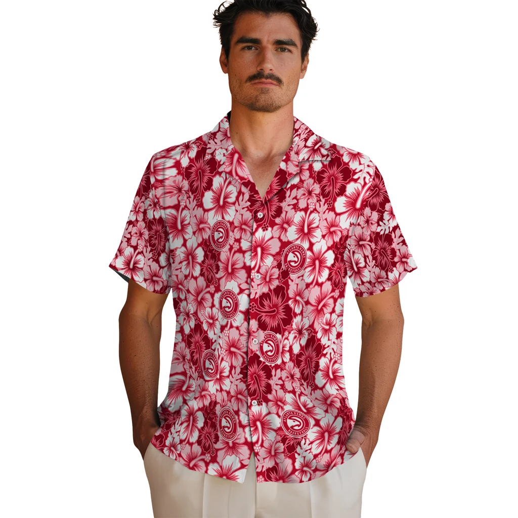 Atlanta Hawks Hawaiian Shirt - Hibiscus Blooms atlanta hawks hibiscus blooms red hawaiian shirts fashion forward