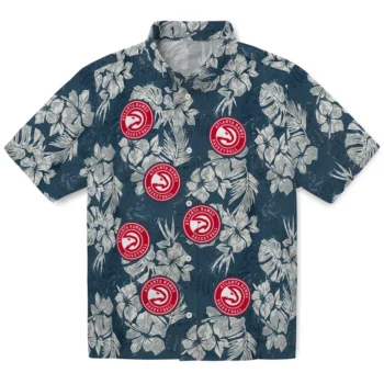 atlanta hawks hibiscus flowers navy blue hawaiian shirts best selling