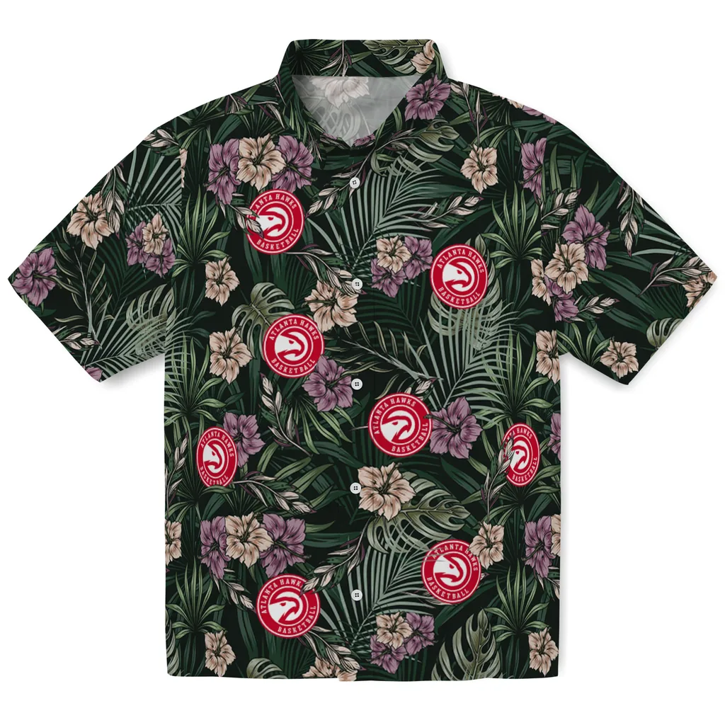 Atlanta Hawks Hawaiian Shirt - Hibiscus Leaves Pattern atlanta hawks hibiscus leaves pattern green hawaiian shirts best selling