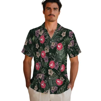 atlanta hawks hibiscus leaves pattern green hawaiian shirts fashion forward
