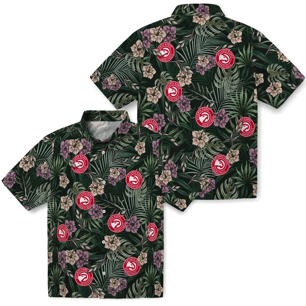 Atlanta Hawks Hawaiian Shirt - Hibiscus Leaves Pattern atlanta hawks hibiscus leaves pattern green hawaiian shirts high quality