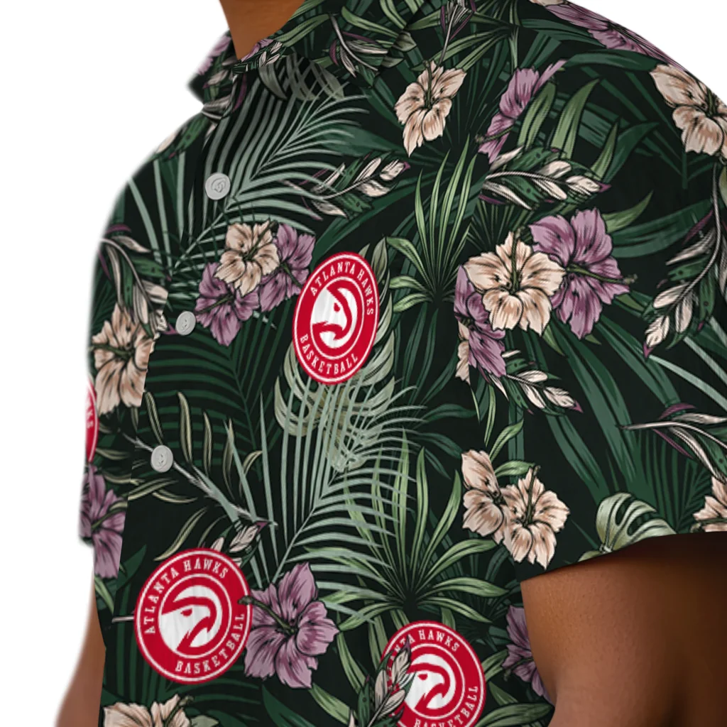 Atlanta Hawks Hawaiian Shirt - Hibiscus Leaves Pattern atlanta hawks hibiscus leaves pattern green hawaiian shirts trendy