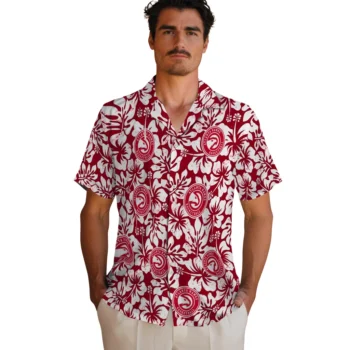 atlanta hawks hibiscus motif red white hawaiian shirts fashion forward