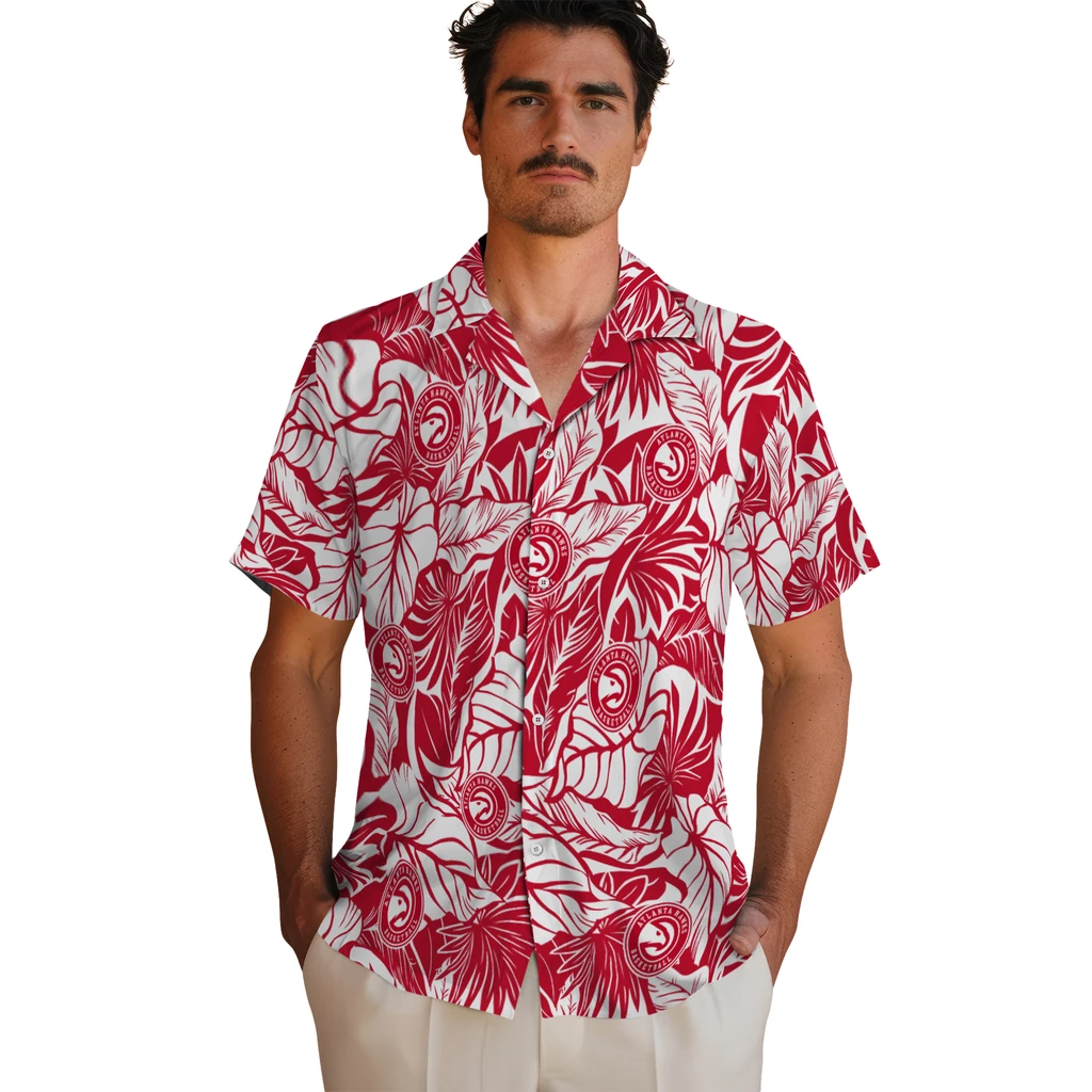 Atlanta Hawks Hawaiian Shirt - Monstera Layer atlanta hawks monstera layer red hawaiian shirts fashion forward