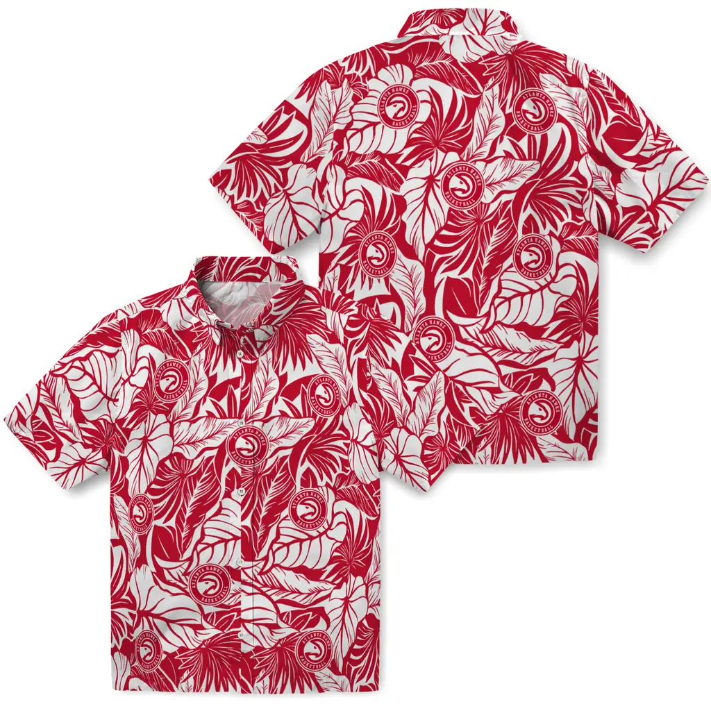 Atlanta Hawks Hawaiian Shirt - Monstera Layer atlanta hawks monstera layer red hawaiian shirts high quality