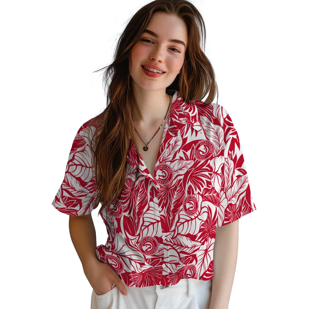 Atlanta Hawks Hawaiian Shirt - Monstera Layer atlanta hawks monstera layer red hawaiian shirts latest model