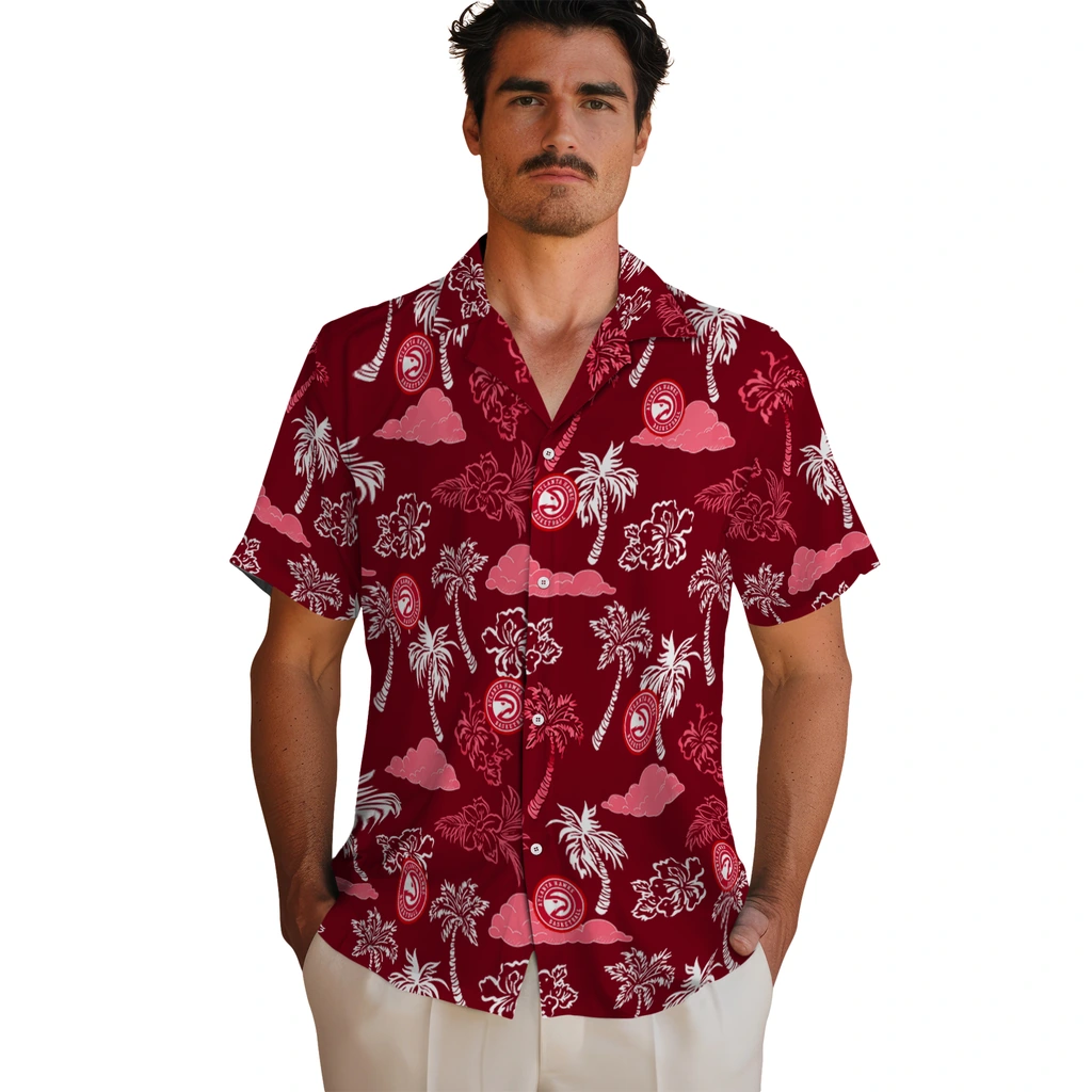 Atlanta Hawks Hawaiian Shirt - Palm And Clouds atlanta hawks palm and clouds red hawaiian shirts fashion forward