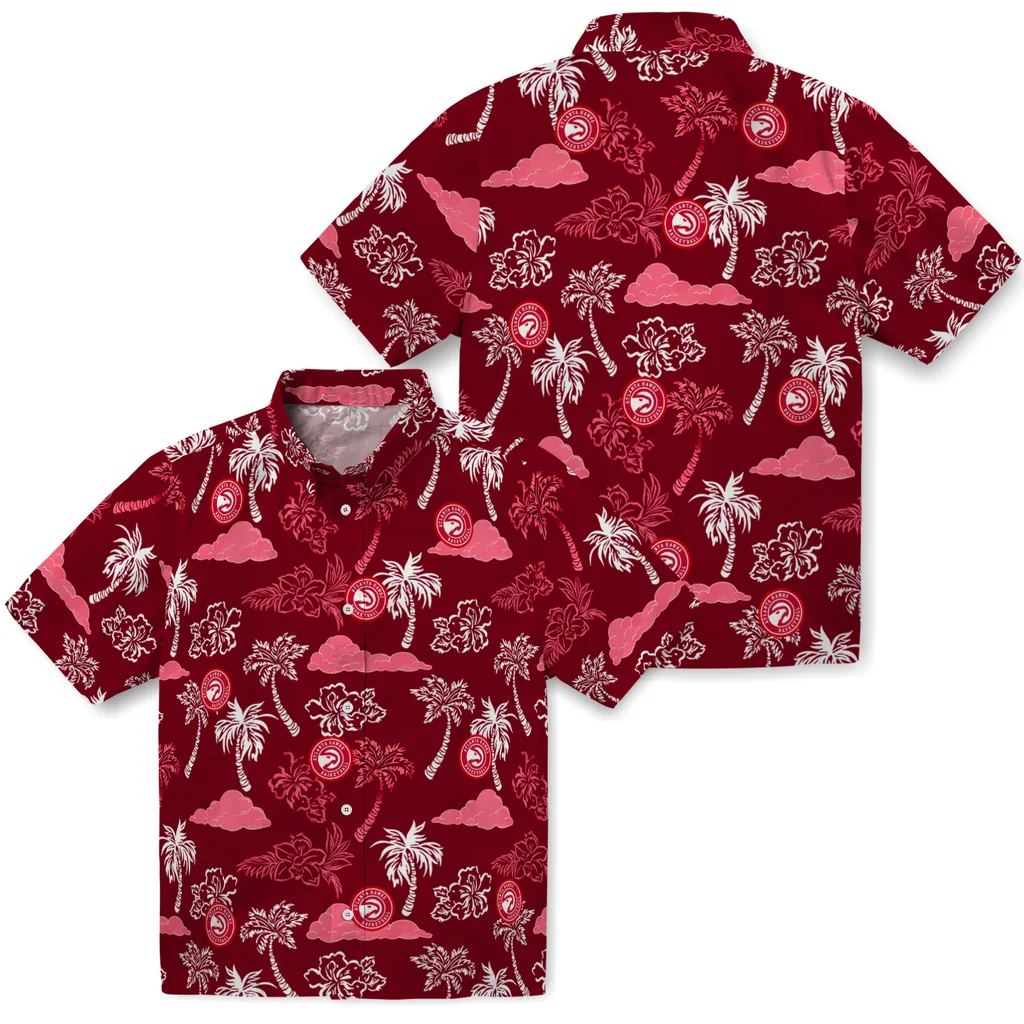 Atlanta Hawks Hawaiian Shirt - Palm And Clouds atlanta hawks palm and clouds red hawaiian shirts high quality