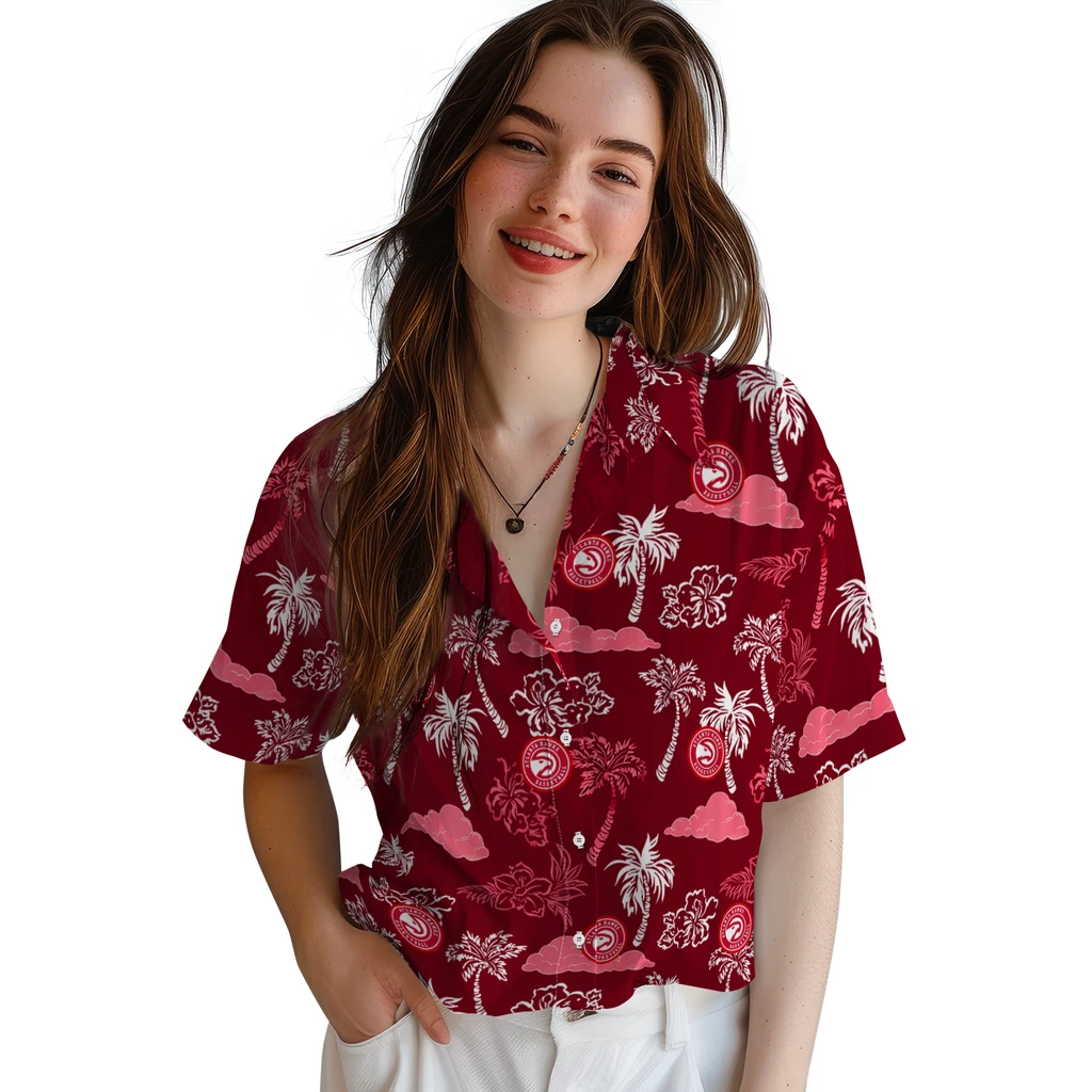 Atlanta Hawks Hawaiian Shirt - Palm And Clouds atlanta hawks palm and clouds red hawaiian shirts latest model