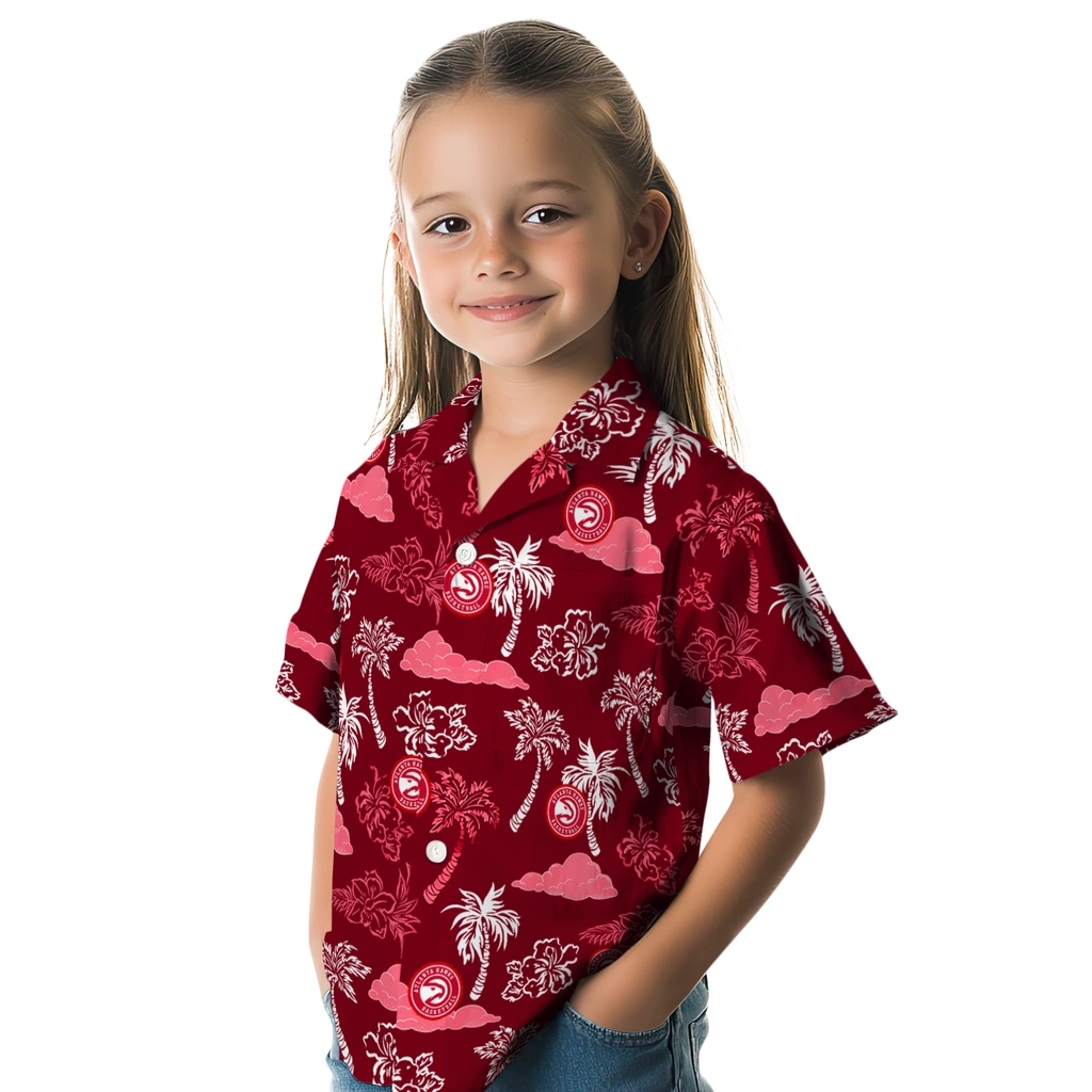 Atlanta Hawks Hawaiian Shirt - Palm And Clouds atlanta hawks palm and clouds red hawaiian shirts premium grade