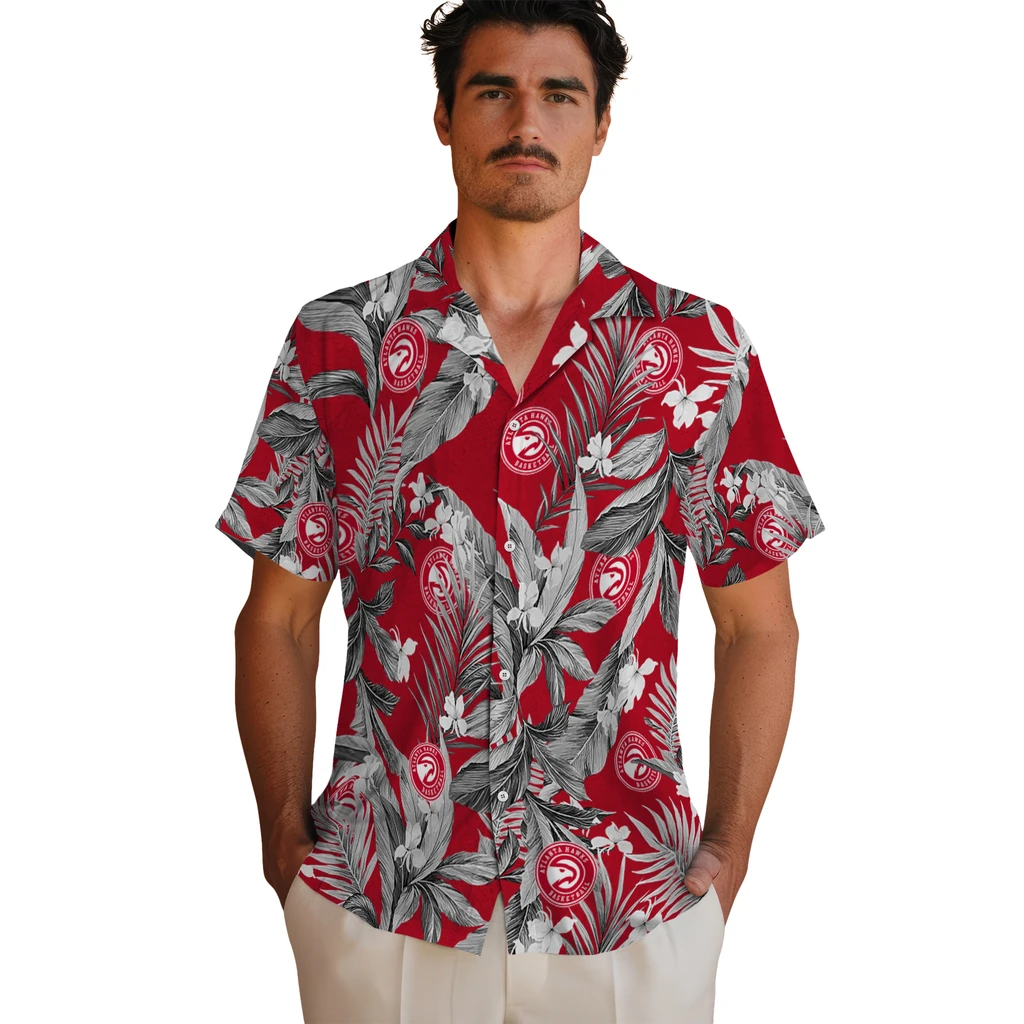 Atlanta Hawks Hawaiian Shirt - Palm Leaves atlanta hawks palm leaves red hawaiian shirts fashion forward