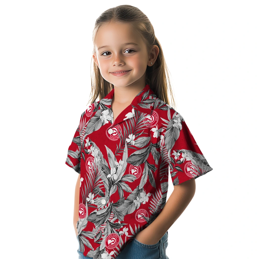 Atlanta Hawks Hawaiian Shirt - Palm Leaves atlanta hawks palm leaves red hawaiian shirts premium grade
